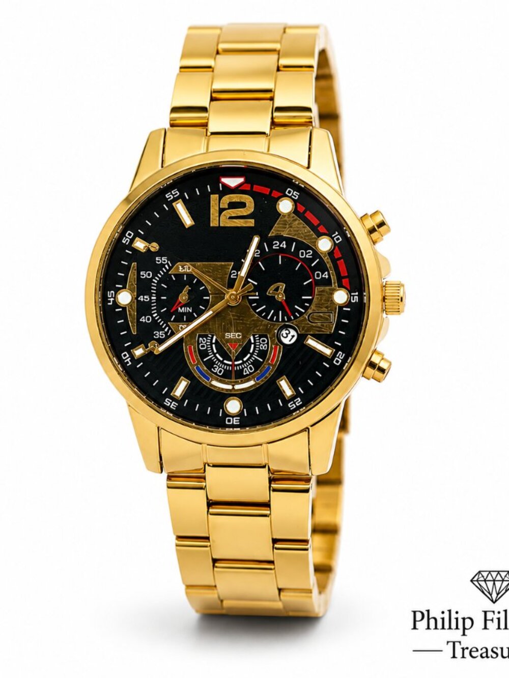 WA-09--Luxury Men's Gold Quartz Business Watch Black Dial